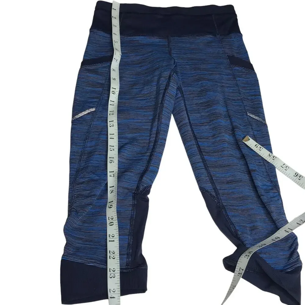 Lululemon Size 2/4 Cut the Crop Striped Cropped Leggings-Side Pockets-Ruched Leg